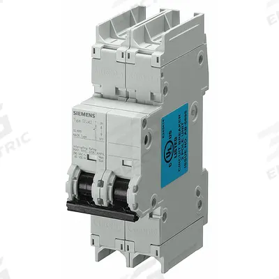 Siemens Miniature Circuit Breaker: 0.5 A Amps, 60V DC, 14 kA, Screw Clamp, 5SJ4 - C-Curve, 2-Pole UL489 DIN Rail-Mount Miniature Circuit Breakers