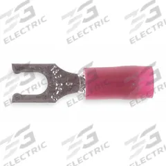 STA-KON Fork Terminals: Red, Nylon, #10 Stud Size, 22 AWG – 16 AWG Wire Range, Locking Fork, 600 V (MPN RA18-10FL). Key specifications — Barrel Style: Insulation Grip; Manufacturer Part Number: RA18-10FL; Brand: STA-KON; Series: RA2253.