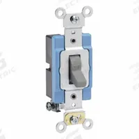 LEVITON Wall Switch: Toggle Switch, Single Pole, Maintained, Gray, 120/277V AC, 15 A (MPN 1201-2GY). Key specifications — Illuminated: No; Voltage Rating: 120/277V AC.