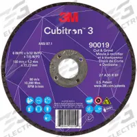 3M CUBITRON 3 Cut-Off and Grinding Wheel: Type 27, 6" x 5/32" x 7/8", Ceramic, 36 Grit (MPN 90019). Key specifications — Brand: 3M CUBITRON 3.
