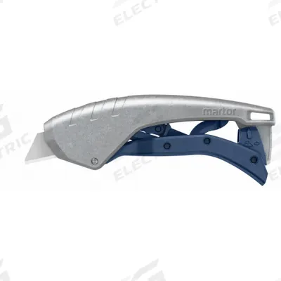 MARTOR Safety Knife: 6 in Overall Lg, Plain, 1 in Overall Wd, Aluminum, Blue/Gray - Automatic Retracting Utility Knives