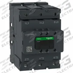 SCHNEIDER ELECTRIC IEC Contactor: Non-Reversing, 3 Poles, 3NO Contacts, 115 A, 120V AC/48V AC Coil (MPN LC1D115A6EHE). Key specifications — Brand: SCHNEIDER; Integrated Surge Suppression: Yes; Nominal Coil Voltage @ 60Hz: 48V AC.