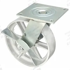 APPROVED VENDOR Plate Caster: Swivel, Side Brake, Iron, 8 in Wheel Dia, 2 in Wheel Wd, Hole, Roller (MPN P21S-C080R-15-CB). Key specifications — Wheel Bearing Type: Roller; Wheel/Tread Color: Black; Brand: APPROVED VENDOR; Caster Type: Swivel with Brake.