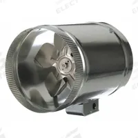 In-Line Duct Fan: 475 cfm Max., 10 in Duct, 7.5 W, 120V AC, 1 Ph, Galvanized Steel (MPN EF-10). Key specifications — Includes: External Junction Box for Easy Wiring; Brand: TJERNLUND; Speed Controllable: Yes; High-Efficiency Motor: No; Nameplate Voltage: 120V AC; Number of Speeds: 1; Airflow @ 0.000 in SP - Range: 250 to 499 cfm; High-Efficiency Motor_Broad: Standard-Efficiency Motor.