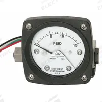 MIDWEST INSTRUMENT Differential Pressure Gauge & Switch: Back, 1/4 in NPT Female, 120, 2 1/2 in Dial (MPN 120-SA-00-O(CA)-10P). Key specifications — Sensor Type: Piston; Series: 120; Housing Material: 316L Stainless Steel; Certificate of Calibration: Not Included; Gauge Accuracy: ±3-2-3%.