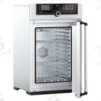 MEMMERT Programmable Universal Oven: Forced Air, 2.7 cu ft Capacity, 300°C Max Temp, 2,500 W Watt (MPN UF 75 PLUS). Key specifications — Voltage: 115V AC; Brand: MEMMERT; Temperature Accuracy Tolerance: +/-0.1°C up to 99.9°C, +/-0.5°C @ 100°C+; Temperature Uniformity: +/-1.8°C.
