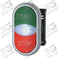 EATON Extended Push Button: Non-Illuminated, 2 Button, Extended Profile, 22 mm Mounting Size (MPN M22-DDL-GR-GB1-GB0). Key specifications — attr211308: EATON; attr1026606: Momentary/Momentary; attr1026618: Stop; attr1026638: M22; attr1063632: Non-Metallic.