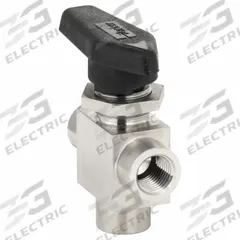 PARKER Manual Three-Way Ball Valve: 1/4 in, 316 Stainless Steel, L Flow, FNPT x FNPT x FNPT, Lever (MPN 4F-MB6XPFA-SSP). Key specifications — Brand: PARKER; Handle: Lever.