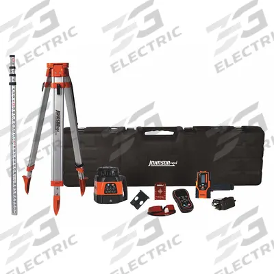 JOHNSON LEVEL Rotary Laser: 1,500 ft Range w/Receiver, Red Beam, Horizontal/Vertical - Horizontal & Vertical-Beam Rotary Laser Levels