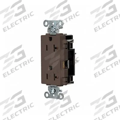 HUBBELL Receptacle: Decorator Duplex, 5-20, Brown, 125V AC, 20 A, 2 Pole / 3 Wire (MPN DR20ST) - General Purpose Receptacles