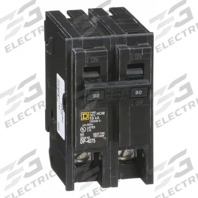 SQUARE D Miniature Circuit Breaker: 90 A, 120/240V AC, Single Phase, 10kA at 120/240V AC - HOM Series, Plug-In Square D Miniature Circuit Breakers