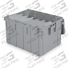 BUCKHORN Attached Lid Tote: 28 gal, 28 in x 21 in x 15 1/2 in, Gray Body, Gray Lid, Stacking Capable (MPN 39280). Key specifications — attr1188613: Plastic; attr1188631: BUCKHORN.