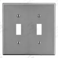 HUBBELL Wall Plate: Toggle, 2 Gang, Gray, Std Size (MPN P2GY). Key specifications — Brand: HUBBELL; Material: Polycarbonate.