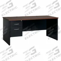 HIRSH Desk Pedestal: Melamine Laminate with Particleboard Core, Walnut, 1 Pedestals, 2 Drawers (MPN 20543). Key specifications — Desktop Material: Melamine Laminate with Particleboard Core; Includes Modesty Panel: Yes; Desktop Color: Walnut; Brand: HIRSH; Frame Color: Black; Frame Material: Steel; Product Type: Single Pedestal Desk.