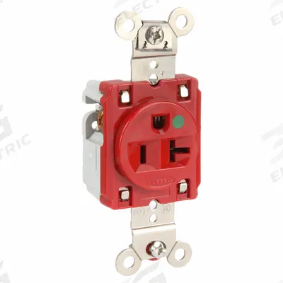 HUBBELL Receptacle: Hospital Grade Fed. Spec., Single, 5-20R, Red, 125V AC, 20 A - General Purpose Receptacles