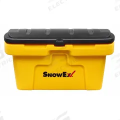SNOWEX Lid Container: 3 cu ft, 33 in x 22 3/4 in x 17 3/8 in, Lid Included, Stacking Capable, Yellow (MPN 74045). Key specifications — Brand: SNOWEX; Stackable: Stacking Capable; Shape: Rectangular; Runner Location: None; Container Wall Type: Solid; Mobility: Stationary; Collapsible: Rigid; Fork Pockets: Fork Pockets Not Included.
