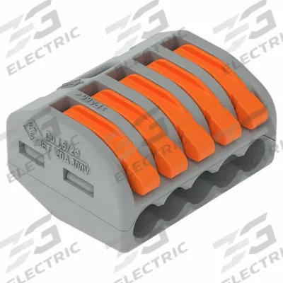 WAGO Lever Wire Connector: 5 Port, 28 AWG – 12 AWG Solid Wire Size Range, 20 A - Compact Lever Wire Connectors