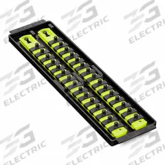 ERNST MANUFACTURING Socket Organizer: Yellow, 3 5/8 in Overall Wd, 30 Posts/Slots, Sockets (MPN 8467HV). Key specifications — attr1125333: (192) I.D. Stickers; attr1125346: ERNST MANUFACTURING; attr1125347: Yellow; attr1136588: Sockets; attr1125364: Socket Bit Tray.