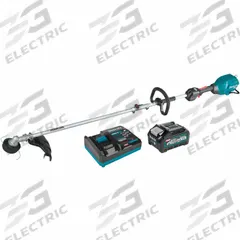 MAKITA Battery-Powered String Trimmer Kit: 17 in Cutting Wd, Straight Shaft, 35 in Shaft Lg, 30 cc (MPN GUX01JM1X1). Key specifications — attr975803: 35 in; attr975783: MAKITA; attr975787: 17 in; attr975804: Straight; attr975780: 4.0 Ah; attr987328: Yes.