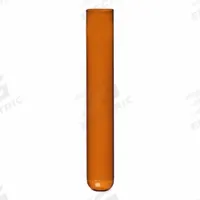 KIMBLE Test Tube: 10 mL, Test Tube, 13 mm Body Dia, 100 mm Overall Ht, Amber, Round (MPN 73500-13100A). Key specifications — Graduated: No; Includes Closure: No; Body Color: Amber; Brand: KIMBLE; Bottom Shape: Round.