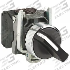 SCHNEIDER Selector Switch: 22 mm Panel Mounting Size, 2 Positions, Short Lever, 1NO, Metallic (MPN XB4BD41). Key specifications — AC Contact Rating: 6 A @ 120 V; Action: Maintained/Momentary; Cam: No Cam Included; DC Contact Rating: 0.55 A @ 125 V; Hazardous Location Specification: Not Rated; Operator Head Material: Plastic; Operator Head Type: Short-Handled Knob; Operator Illumination: Non-Illuminated.
