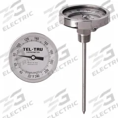 TEL-TRU Dial Thermometer: 50°F to 500°F /10°C to 250°C, +/- 1% Accuracy, 6 in Stem Lg (MPN GT300R-0609). Key specifications — Temperature Units: Fahrenheit; Accuracy: +/- 1%; Brand: TEL-TRU.