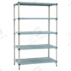 METRO Shelf Plastic Industrial Shelving (5): 18 in x 60 in, 74 in Overall Ht, 5 Shelves (MPN 5Q367G3). Key specifications — Resistance Properties: Antimicrobial; Shelf Adjustment Type: Quick-Adjust; Frame Material: Steel; Shelving Material: Steel; Brand: METRO.