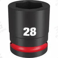 MILWAUKEE Standard Impact Socket: 3/4 in Drive Size, Metric, 28 mm Socket Size, 6-Point, Std (MPN 49-66-6366). Key specifications — attr1215501: MILWAUKEE; attr1215515: Black Phosphate; attr1215518: 28 mm.