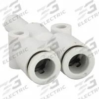 SMC Push-Fit Wye Fitting: 8 mm OD x 8 mm OD x 8 mm OD Size, Polybutylene Terephthalate, White (MPN KQ2U08-99A). Key specifications — Brand: SMC.