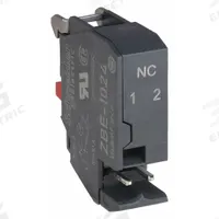 SCHNEIDER Contact Block: 22 mm Panel Mounting Size, 1NC, Momentary, ZB4/ZB5 Series (MPN ZBE1024). Key specifications — Switch Action: Momentary; Terminal Connection Type: Plug-In Connector; Brand: SCHNEIDER; Compatible with Series: ZB5.