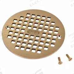 OATEY Grate: Round, 5 1/4 in Overall Dia, 1/4 in Overall Ht, Brass, Brass, Brass, Screw-In (MPN 80020). Key specifications — Finish: Brass; Brand: OATEY; Color Family: Brass.