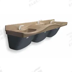 BRADLEY Bathroom Sink: Freq, Riverstone, Terreon®, Sensor, 92 7/8 in Overall Lg, 29 in Overall Wd (MPN S45-2466). Key specifications — Series: Frequency; Includes: Battery Operated Faucet; Color: Riverstone; Brand: BRADLEY; Sink Type: Bathroom; Material: Terreon®; Sink Material: Polymer Resin.