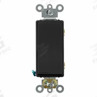 LEVITON Wall Switch: Rocker Switch, Double Pole, Maintained, Black, 120/277V AC, 20 A (MPN 5622-2E). Key specifications — Illuminated: Yes; Voltage Rating: 120/277V AC.