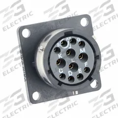 SOURIAU Electrical Connector: Trim Trio UTGX 14, Square Flange Receptacle, 12 Contacts, 10 A, 250V (MPN UTGX014E12S). Key specifications — attr1043586: 20 AWG to 18 AWG; attr1043574: Contacts Included; attr1043578: Solder; attr1020114: SOURIAU; attr1043080: 1/3 Bayonet; attr1043085: IP68; attr1043079: Trim Trio UTGX; attr1043575: Female.