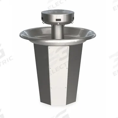 BRADLEY Wash Fountain: Silver, Stainless Steel, Circular, 36 in Overall Wd - Sensor-Operated Wash Fountains