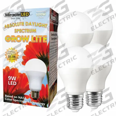 MIRACLE LED Grow Bulb: LED, A19, 120V, Full/Broad - Plant Growth Bulbs