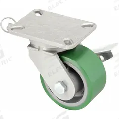 HAMILTON Plate Caster: Swivel, Total Lock, Polyurethane, 6 in Wheel Dia, 3 in Wheel Wd, Slot, Ball (MPN S-CH-63DB-4SL-FB). Key specifications — Wheel Bearing Type: Ball; Wheel/Tread Color: Green; Brand: HAMILTON; Caster Type: Swivel with Total Lock.
