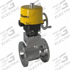 SHARPE Electrically Actuated Two-Way Ball Valve: 6 in, CF8M Stainless Steel, 120V, Flange x Flange (MPN 4350034780). Key specifications — Included Mounting: ISO 5211 Actuator Mounting Pad; Brand: SHARPE; Actuator Features: Manual Override.