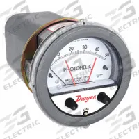 DWYER Differential Pressure Gauge & Switch: Single-Side, 1/8 in NPT Female, ±2% Gauge Accuracy (MPN A3050). Key specifications — Sensor Type: Diaphragm; Series: A3000 Photohelic; Housing Material: Die Cast Aluminum; Certificate of Calibration: Not Included; Gauge Accuracy: ±2%.