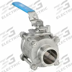 APPROVED VENDOR Manual Two-Way Ball Valve: 2 1/2 in, 316 Stainless Steel, Straight, Clamp x Clamp (MPN EG90CC-62.5). Key specifications — Average Surface Roughness (Ra): 20 Ra μ-in; 3-A Compliance: Meets 3A Sanitary Standards; Brand: VNE; Handle: Locking Lever.
