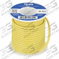 GROTE Primary Automotive Wire: GPT, 25 ft, 1 Conductor, 14 AWG, Yellow, 60 V Volt (MPN 89-7011). Key specifications — Brand: GROTE.