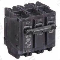 GE Miniature Circuit Breaker: THQL, 80 A, 120/240V AC, Three Phase, 10kA at 120/240V AC, Std (MPN THQL32080). Key specifications — Amps: 80 A; AC Voltage Rating: 120/240V AC; Phase: Three; Max. AIR Rating: 10kA at 120/240V AC; For Use With: Power Mark Gold Load Centers and AQ Lighting Panels.