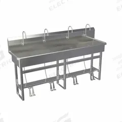 SANI-LAV Wash Station: 45 in Overall Ht, 77 in Bowl Lg, 8 in Bowl Dp, 0.5 gpm Flow Rate, 16 ga (MPN 58FSL-0.5). Key specifications — Includes Side Splash: Side Splash Not Included; Brand: SANI-LAV.