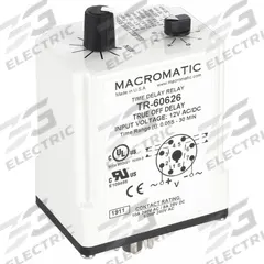 MACROMATIC Single Function Time Delay Relay: Socket Mounted, 12V DC, 10 A, 8 Pins/Terminals (MPN TR-60626). Key specifications — Brand: MACROMATIC.