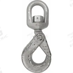 CROSBY Self-Locking Hook: 2,560 lb Working Load Limit, 100 Hook Grade, Alloy Steel, Swivel, Plain (MPN 1004304). Key specifications — Color: Silver; Brand: CROSBY; Visual Indicator Markings: Deformation & Max Angle.