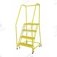 COTTERMAN Rolling Ladder: 3.3 ft Platform Ht, Assembled, Steel, Manual Lock, Serrated, 30 in x 31 in (MPN 1004R2630A3E10B4C2P6). Key specifications — Includes Handrails: Handrails Included; Material: Steel; Brand: COTTERMAN; Color: Yellow.