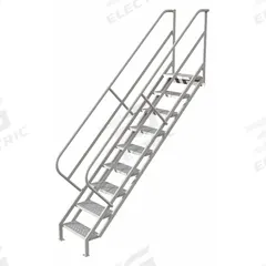 TRI-ARC Portable Stairs: 10.3 ft Overall Ht, Steel, 450 lb Load Capacity, Perforated, 9 Steps (MPN WISS109246). Key specifications — attr1050559: Gray; attr1050557: TRI-ARC.