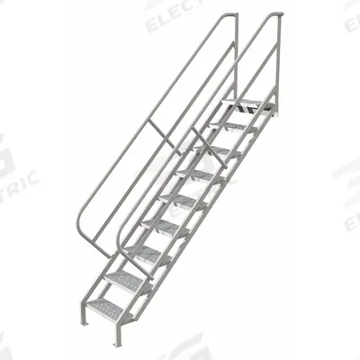 TRI-ARC Portable Stairs: 10.3 ft Overall Ht, Steel, 450 lb Load Capacity, Perforated - Steel Stairs