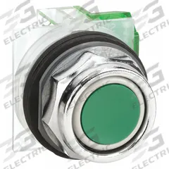 SCHNEIDER Flush Push Button Operator: Non-Illuminated, Flush Profile, Metallic, 30 mm, 1NO (MPN 9001KR1GH5). Key specifications — Brand: SCHNEIDER; Action: Momentary; Series: 9001K; Push Button Material Type: Metallic.