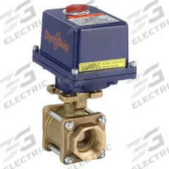 DYNAQUIP CONTROLS Electrically Actuated Two-Way Ball Valve: 1 1/2 in Nominal Valve Size, Bronze (MPN EVA67AME25). Key specifications — Actuator Features: Thermal Overload Protection; Brand: DYNAQUIP CONTROLS; Included Mounting: ISO 5211 Actuator Mounting Pad.